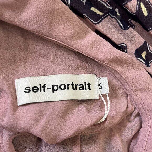 $615 NWT Self-Portrait Printed Frill Balloon Sleeve Pleated Maxi Dress - Picture 10 of 16